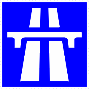 Found on direction signs. Indicates destination will be reached in part by driving on the Autoroute.