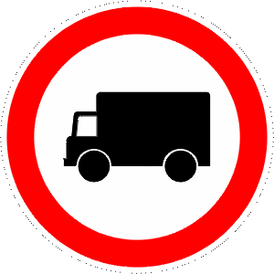 Road closed to vehicles transporting merchandise.