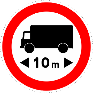 Road closed to vehicles transporting merchandise langer than the number indicated.