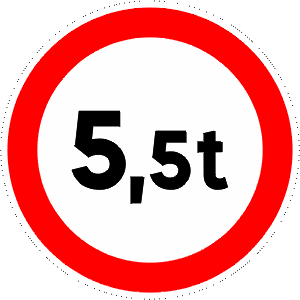 Road closed to vehicles weighting more than the number indicated.