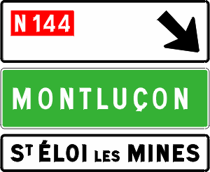 Indicates an non-numbered upcoming exit. The red N44 signifies a national road or highway.