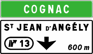 Numbered exit, distance to it and arrow indication of lane.