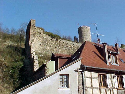 View from the village looking up at the Château