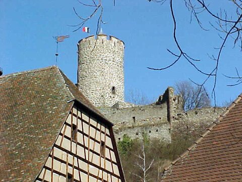 View from the village looking up at the Château's tower