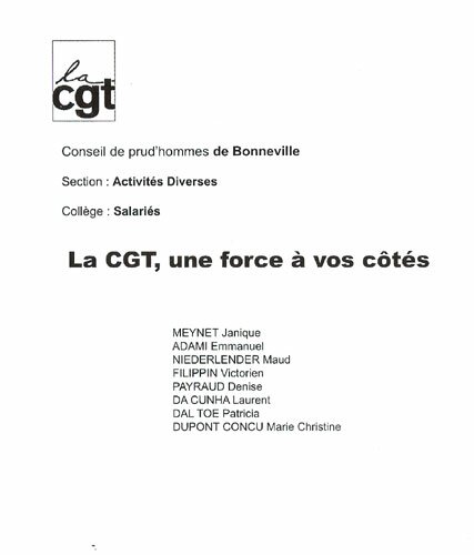 CGT sample ballot for the 2008 French Prud'Hommes Elections.