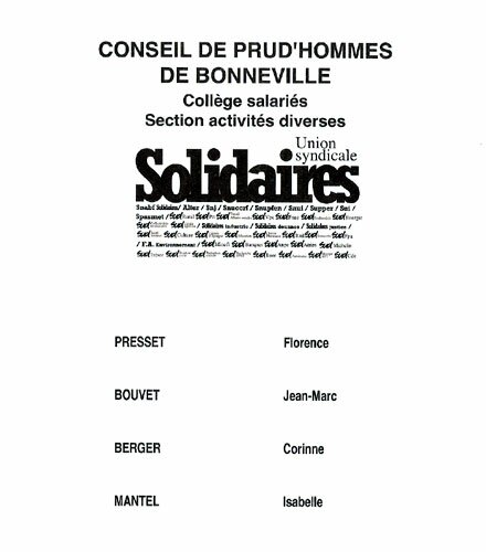 Union syndicale Solidaires sample ballot for the 2008 French Prud'Hommes Elections.