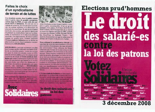 Union syndicale Solidaires documentation for the 2008 French Prud'Hommes Elections.